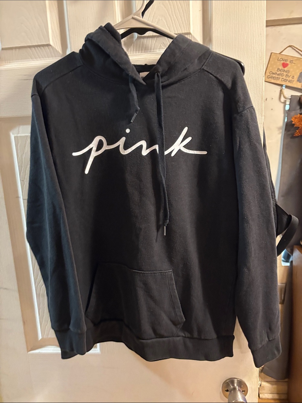 PINK Victoria's Secret Black Hoodie with White Script